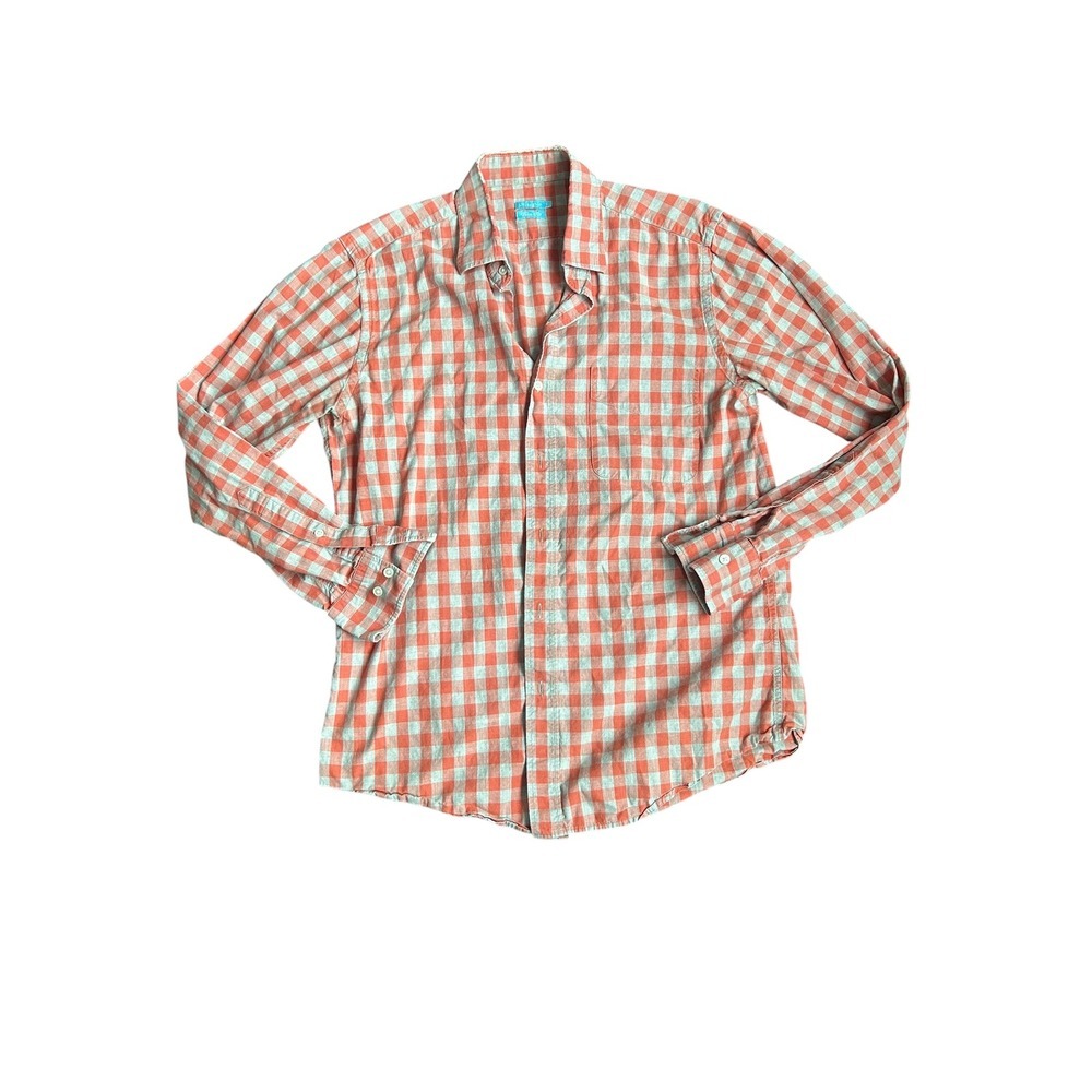 J. McLaughlin Orange Gingham Check Trim‎ Fit Long Sleeve Button Up Shirt Small